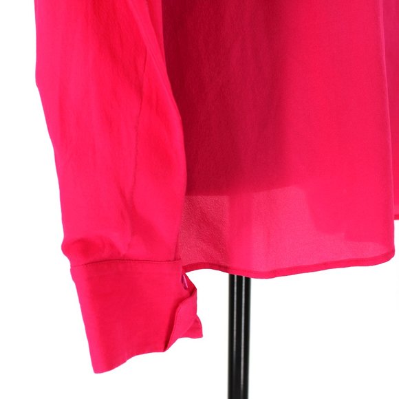 Valentino Hot Pink Silk Button Down Long Sleeve Blouse 42 Satin Shirt Small - Picture 3 of 8